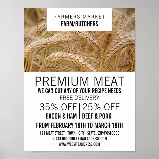 Poster Trigo no campo, anúncio de agricultores e açouguei (Frente)