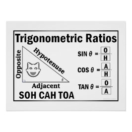 Pôster Trigonometria SOH CAH TOA Classroom White Poster