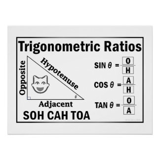 Pôster Trigonometria SOH CAH TOA Classroom White Poster