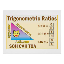 Pôster Trigonometria SOH CAH TOA Classroom Yellow Poster