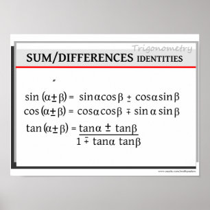 Pôster Trigonometria: Soma / Diferenças Identidades