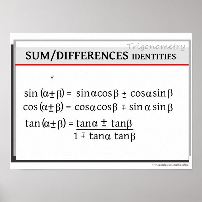 Pôster Trigonometria: Soma / Diferenças Identidades (Frente)