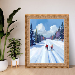 Poster Trilha de Esqui | Esqui na Montanha Aquarela Inver