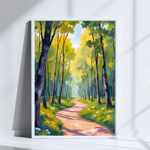 Poster Trilha de Primavera   Floresta Verde Aquarela Natu