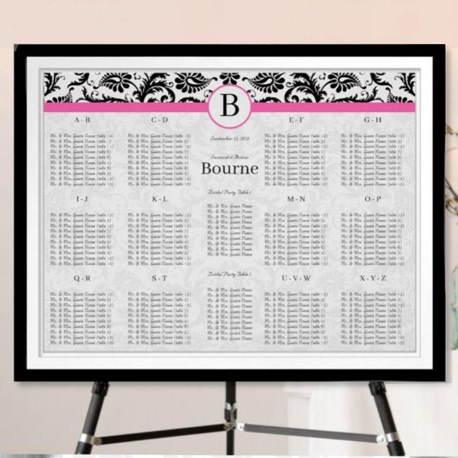 Poster Trilha rosa-quente das espirais de Damasco Preto e (Criador carregado)