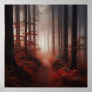 Poster Trilha Silenciosa da Floresta Vermelha Nebulosa –