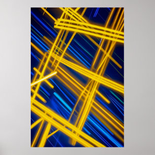 Poster Trilhas de Luz Abstratas Neon Ciberpunk Azul Amare