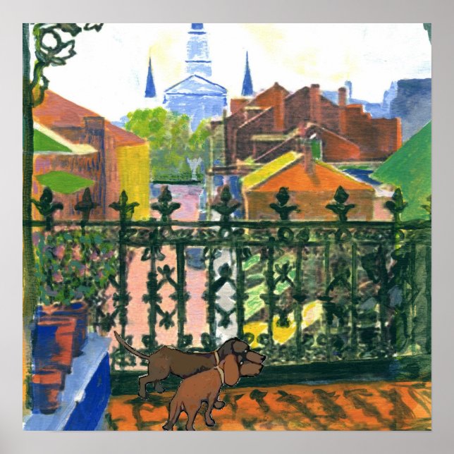 Poster Trimestre Francês Balcony Dachshund 2 (Frente)