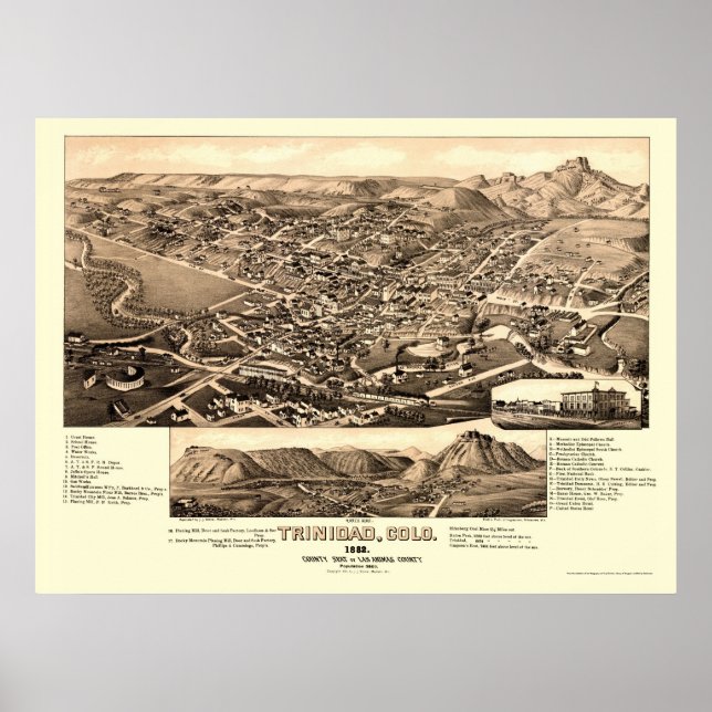 Pôster Trinidad, CO Panoramic Map - 1882 (Frente)