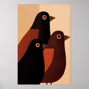 Poster Trio de Arte de Parede de Pássaro Abstrato em