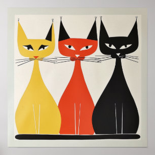Poster Trio de Arte Moderna Meio século de Gatos