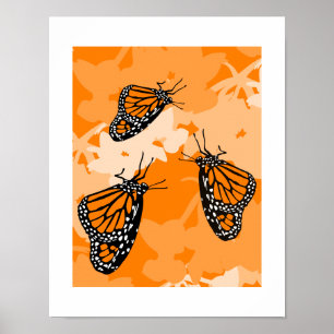 Poster Trio De Borboleta De Monarca Corta Na Planta De Ci
