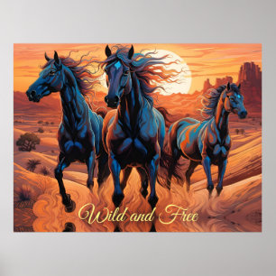 Poster Trio de Cavalos Selvagens no Deserto