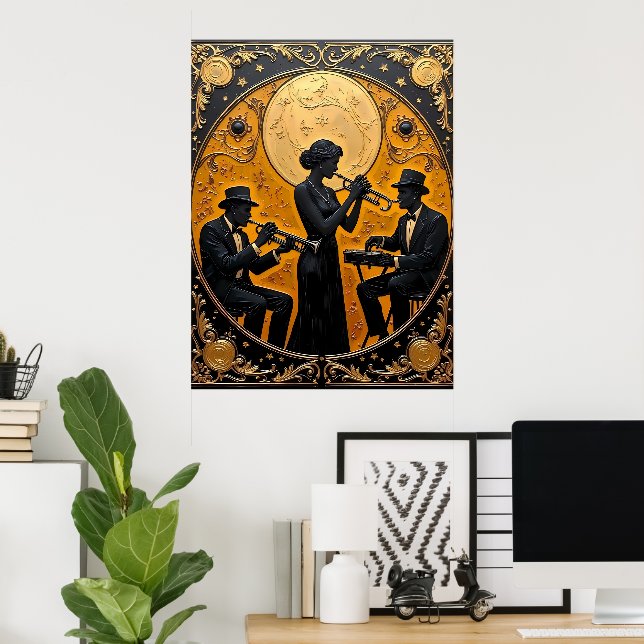 Poster Trio de Jazz ouro (Escritório em casa)
