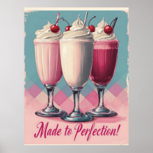 Poster Trio de Milkshake Retroativo com Cerejas e Creme