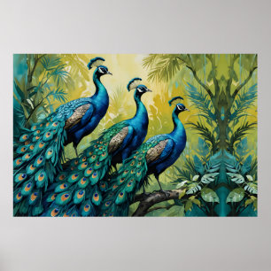 Poster Trio de Peacocks na floresta