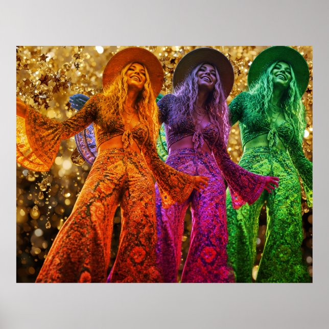 Poster Trío de senhoras dançando disco com roupas de boca (Frente)