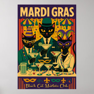 Poster Trio do Clube de Martini Black Cat do Mardi Gras