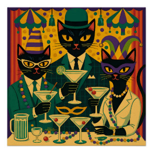 Pôster Trio do Clube de Martini do Gato Preto do Mardi Gr