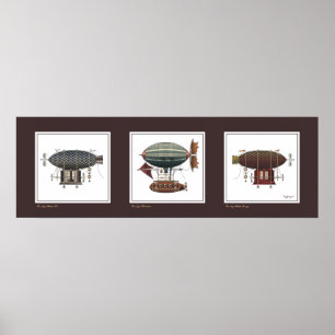 Pôster Trio do dirigível de Steampunk de Dirigibles da