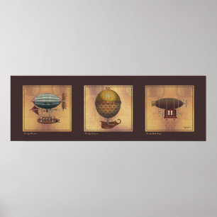 Poster Trio do dirigível de Steampunk de Dirigibles da