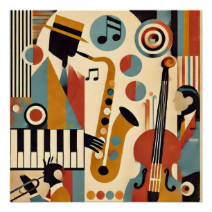 Pôster Trio Minimalista Moderno da Era do Jazz de Meados