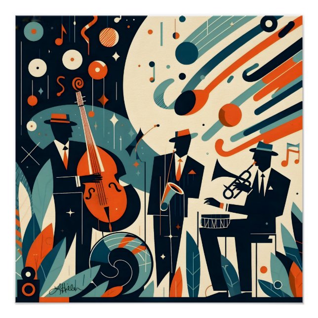Pôster Trio Moderno de Meados do Século da Era do Jazz (Frente)