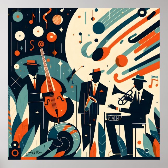 Poster Trio Moderno de Meados do Século da Era do Jazz (Frente)