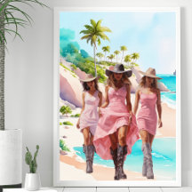 Trio Rosa Costeira, Cowgirl, na Ilha Tropical