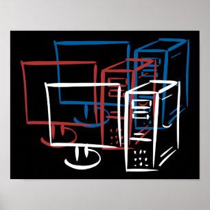 Pôster Triple minimalism red white blue computers