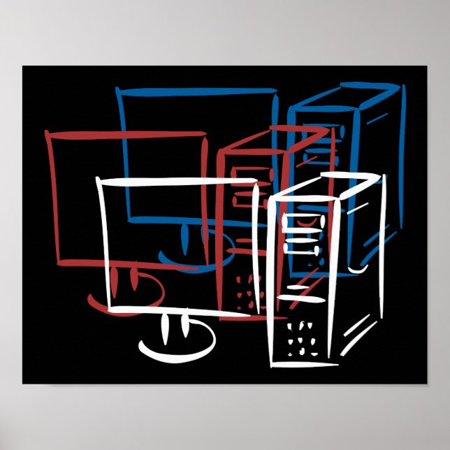 Pôster Triple minimalism red white blue computers (Frente)