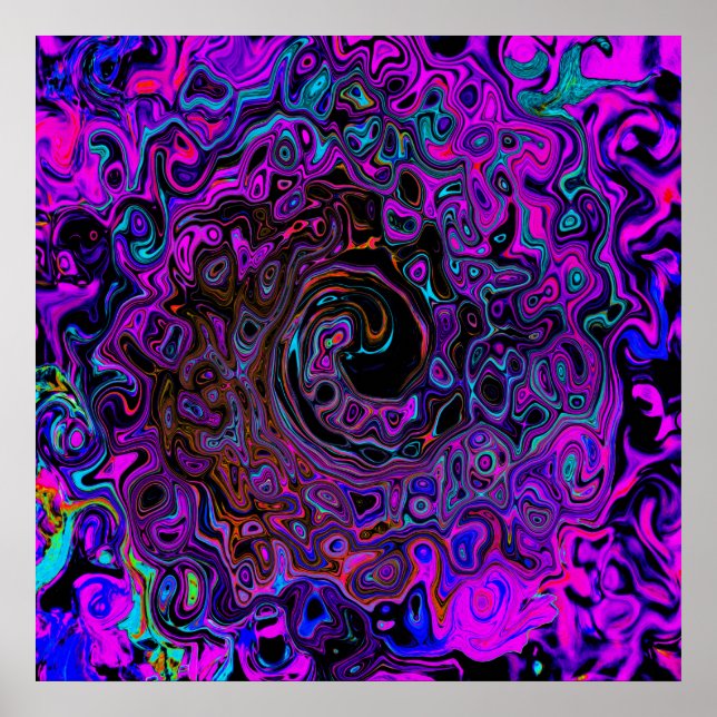 Poster Trippy Black and Magenta Retro Liquid Swirl (Frente)