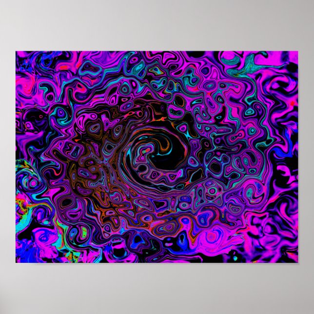 Poster Trippy Black and Magenta Retro Liquid Swirl (Frente)