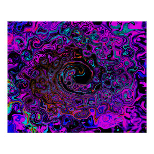 Pôster Trippy Black and Magenta Retro Liquid Swirl