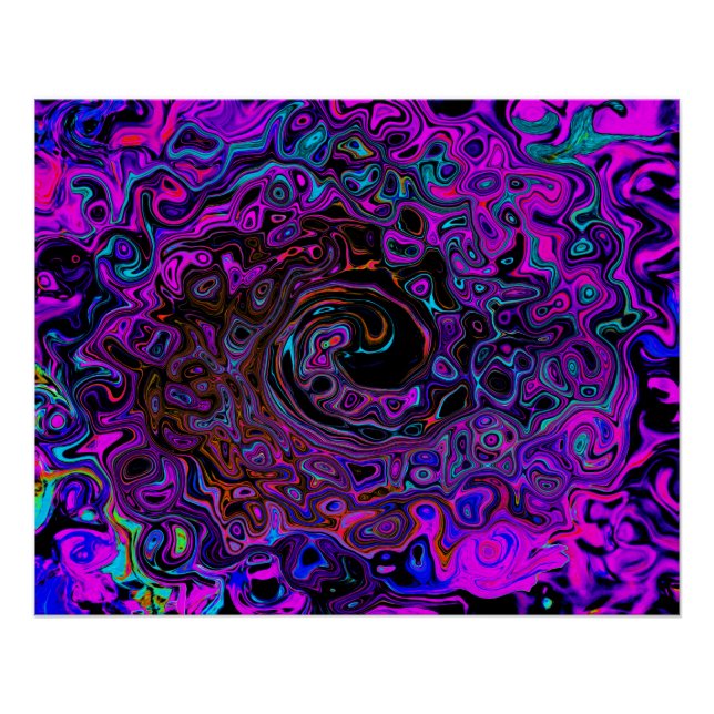 Pôster Trippy Black and Magenta Retro Liquid Swirl (Frente)