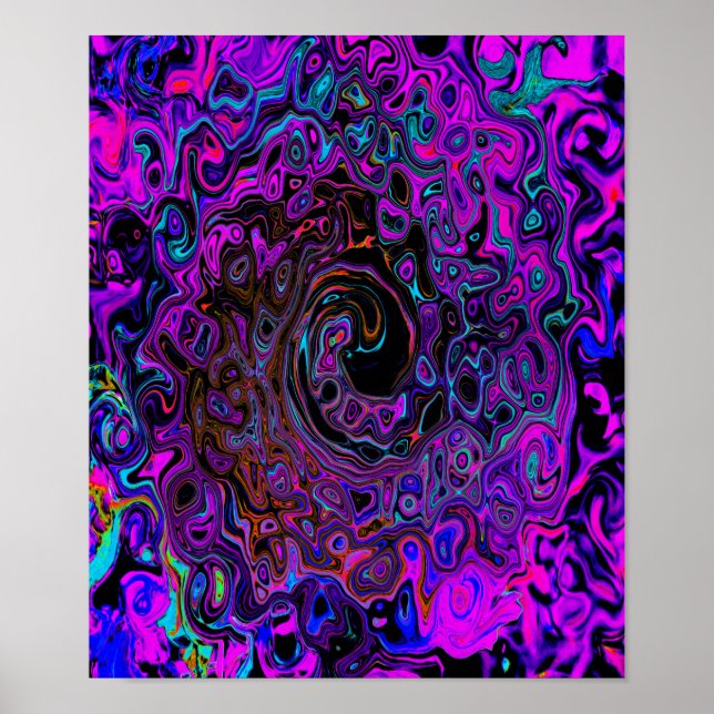 Poster Trippy Black and Magenta Retro Liquid Swirl (Frente)