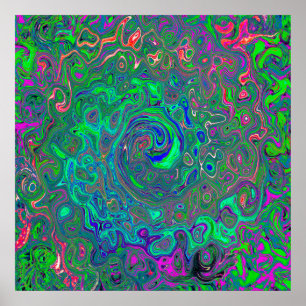 Poster Trippy Chartreuse e Blue Retro Liquid Swirl