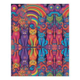 Pôster Trippy Hippy Cats Vivid Color Psychedelic