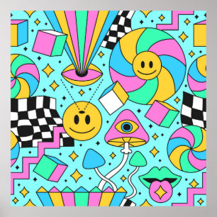 Poster Trippy rainbow 60s pop psychedelic seamless patter