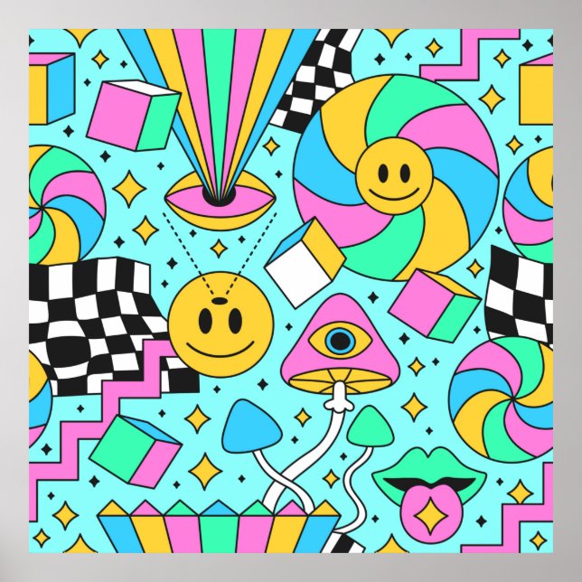 Poster Trippy rainbow 60s pop psychedelic seamless patter (Frente)