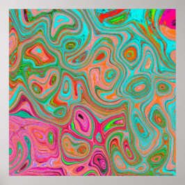 Poster Trippy Retro Orange e Aqua Groovy Abstrato Art