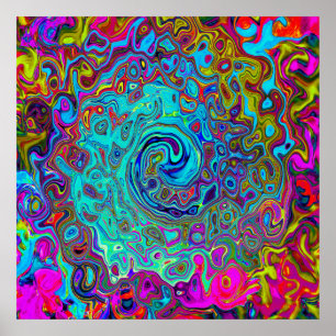 Poster Trippy Sky Blue Abstrato Retro Liquid Swirl