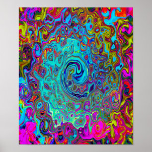 Poster Trippy Sky Blue Abstrato Retro Liquid Swirl