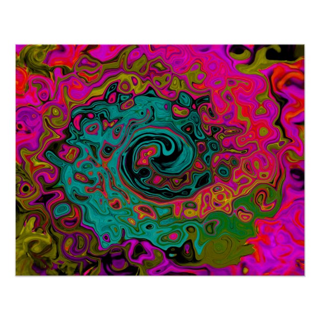Pôster Trippy Turquoise Abstrato Retro Liquid Swirl (Frente)