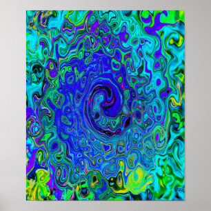 Poster Trippy Violet Blue Abstrato Retro Liquid Swirl