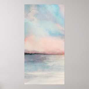 Poster Triptych Sea Sunset - Pastel Watercolor