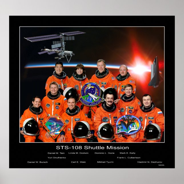 Poster Tripulação da missão de lançadeira STS-108 com tri (Frente)