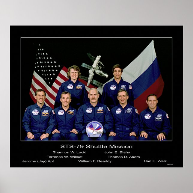 Poster Tripulação da NASA da Missão STS-79 Shuttle - 1996 (Frente)