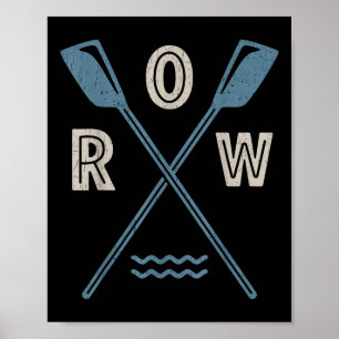 Poster Tripulação de Remo do Coxswain do Barco Retro Padd
