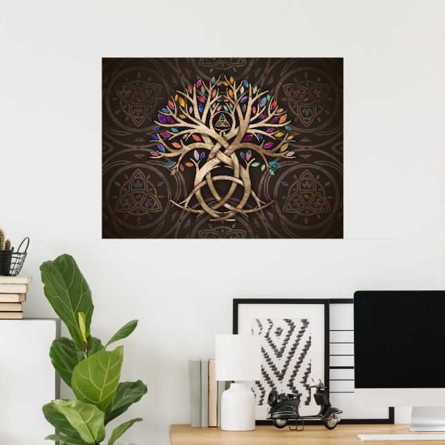 Poster Triquetra Tree of life Folhas coloridas (Escritório em casa)